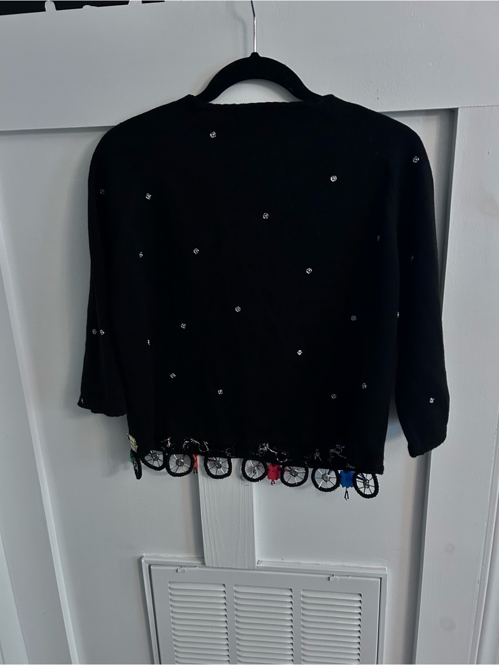 Michael Simon Black Cardigan with Multicolor Bicycle Hem Trim medium 2000 - Picture 6 of 6